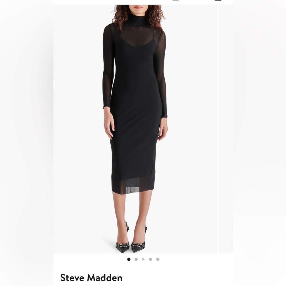 NWT Steve Madden Black Vivienne Sheer Sleeve Dress
